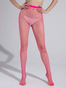 1pc High Elasticity Pink Fishnet Tights For Women - Pink - View 5