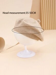 1頂針織無性別嬰兒帽子,純色,可愛的冬季配件 - 卡其色 - 查看 4