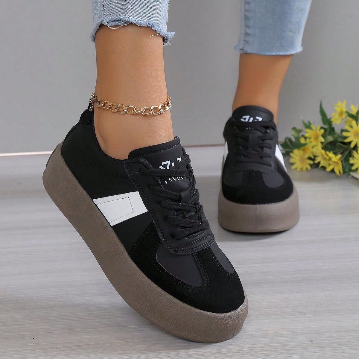 Women's Black Platform Sneakers With Increased Height For Sports SHEIN UK