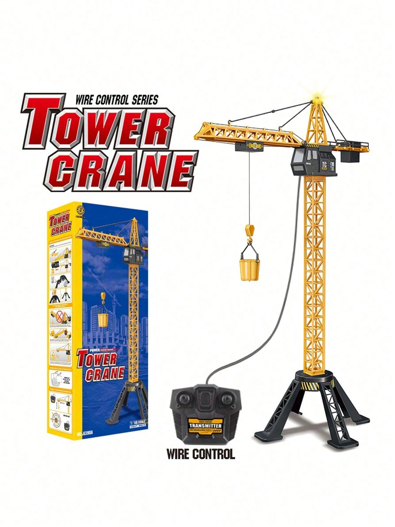 1pc Large Sized Remote Control Tower Crane Toy Truck With Wire