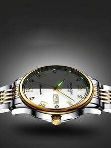 GUANQIN 冠琴男士金色黑色錶盤不銹鋼機械手錶帶水鑽鑲嵌索引和指針夜光日曆功能手錶適合日常裝飾 Gj16137 - 黑色 - 查看 5