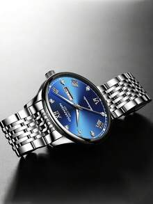 GUANQIN 冠琴男士金色黑色錶盤不銹鋼機械手錶帶水鑽鑲嵌索引和指針夜光日曆功能手錶適合日常裝飾 Gj16137 - 黑色 - 查看 6