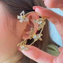 1pc Golden Butterfly Shaped Ear Cuff With Shiny Rhinestone, No Piercing Needed - Gold - View 1