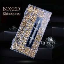 Nail Art Flatback Rhinestones Kit (21 Grids) With 2500pcs Round Rhinestones, 600pcs Flatback Asymmetric Shape Rhinestones, Rhinestone Picker Pen, For Diy Nail Art Decoration - 彩色 - 查看 4