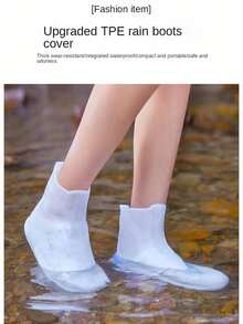 1對防水鞋套-防滑,可重複使用的防雨鞋套-男女通用的防水雨靴套-利用厚實,耐用的矽膠tpe旅行鞋套保持免滑,防雨 - 白色 - 查看 3