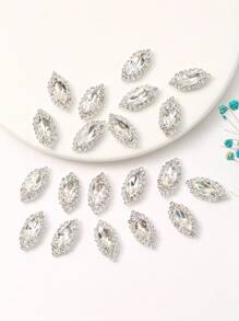 50pcs 7x15mm Colorful Glass Crystal Cloth Sewing Button With Claw Chain, For Diy Headwear, Clothing, Shoes & Bags Sewing Accessories - White - View 3