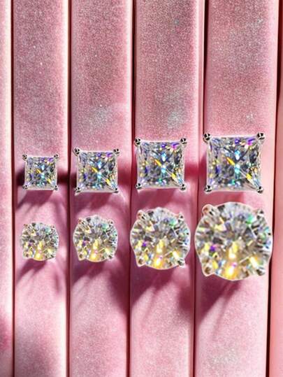 優雅,發亮的,簡約風方形&圓形方晶鋯石耳環適合女士,新娘,週年紀念日,假期,各種各樣尺寸可用