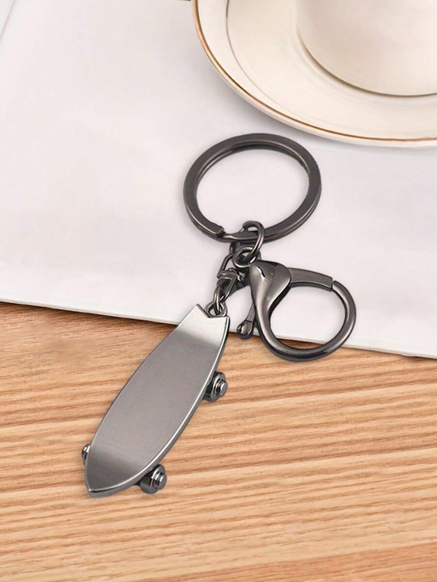 1 件黑色滑板設計合金鑰匙圈(扣環),適合男士和女士日常使用 - 黑色 - 查看 1