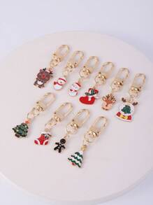 10 件合金滴油圣诞节钥匙圈 - 彩色 - 查看 2