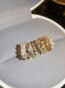 Andkiss 1 đôi Đúng mốt Khối Zirconia  Trang trí Hình-chữ C Nhiều lớp Bông tai stud , Thích hợp Đối với Mặc hàng ngày - Nhiều màu - Xem 2