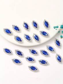 20入組7x15mm橢圓形彩色玻璃水晶縫紉爪鏈邊扣，DIY頭飾、服裝、鞋袋玻璃飾品 - 寶藍色 - 查看 3