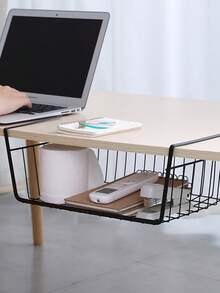 1pc Under Shelf Basket For Kitchen Cabinet, Wardrobe Storage Rack, Dormitory Desk Hanger, Holder Shelf, Storage Basket - Black - View 10