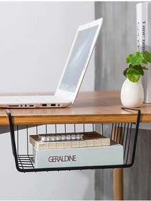 1pc Under Shelf Basket For Kitchen Cabinet, Wardrobe Storage Rack, Dormitory Desk Hanger, Holder Shelf, Storage Basket - Black - View 8