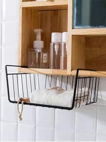 1pc Under Shelf Basket For Kitchen Cabinet, Wardrobe Storage Rack, Dormitory Desk Hanger, Holder Shelf, Storage Basket - Black - View 5