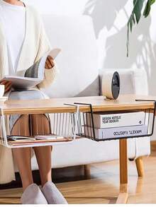 1pc Under Shelf Basket For Kitchen Cabinet, Wardrobe Storage Rack, Dormitory Desk Hanger, Holder Shelf, Storage Basket - Black - View 9