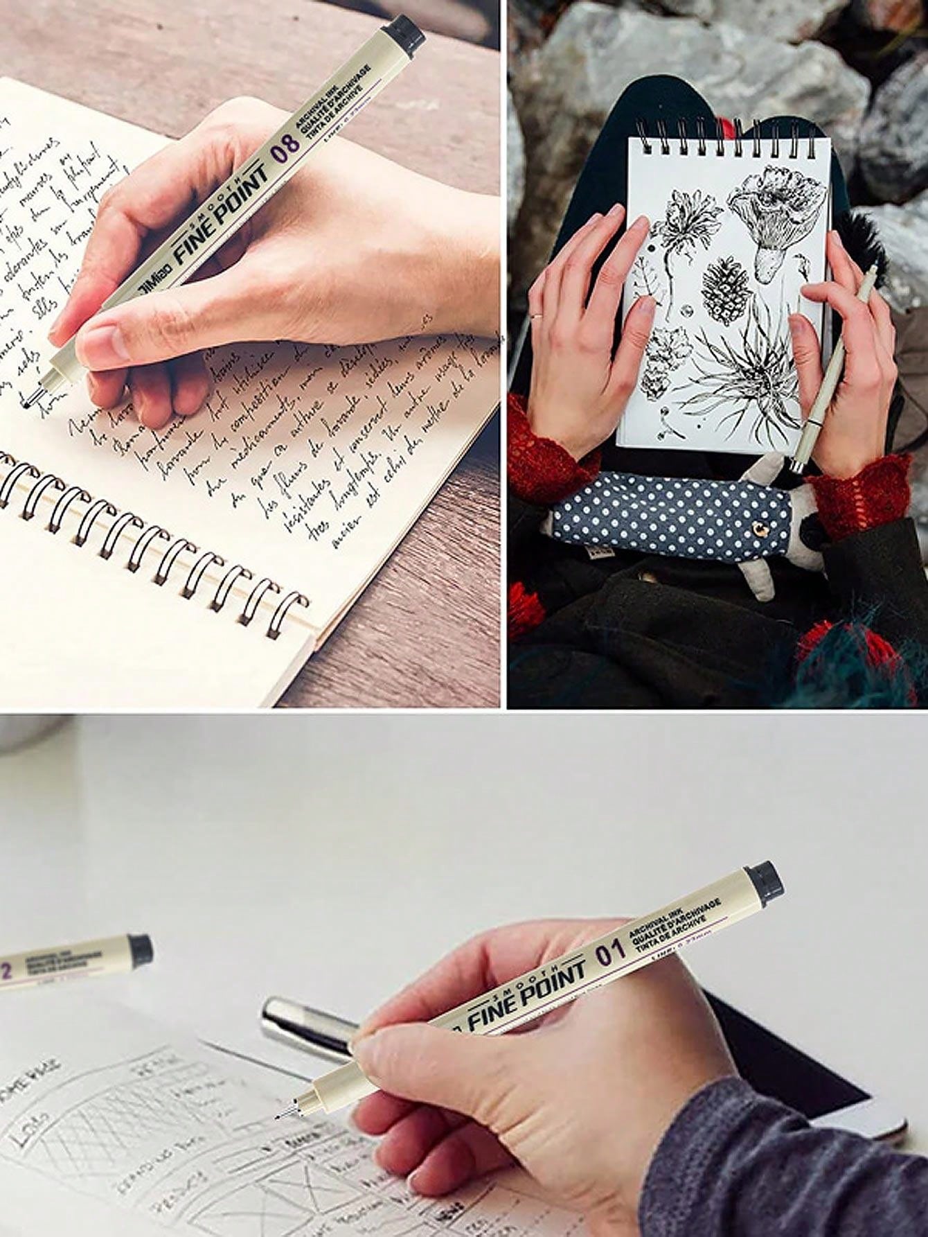 12pcs Fineliner Ink Pens, Black Micro Fine Point Drawing Pens