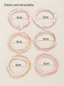 Conjunto de 17 brazalete apilable estilo bohemio con cuentas de vidrio y semillas en tono rosa para mujeres