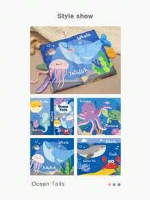 1本寶寶藍色海洋主題抗撕裂卡通尾巴布書,早教玩具配有婴儿声音装置、突突纸,是新生儿的完美礼物 - 藍色 - 查看 9