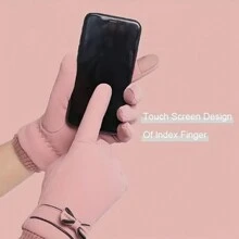 男女通用防風防水觸控螢幕手套冬季單板滑雪手套全指抓絨觸控螢幕防水摩托車保暖雪手套 - 粉色 - 查看 2