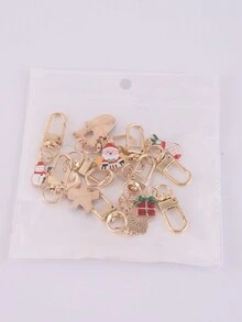 10入組合金聖誕主題滴油鑰匙扣 - 彩色 - 查看 2