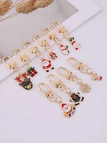 10入組合金聖誕主題滴油鑰匙扣 - 彩色 - 查看 5