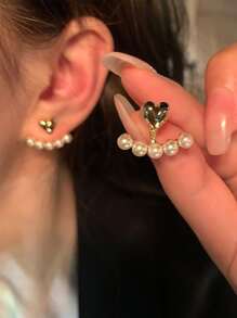 topshiny 1 对简约小心形和人造珍珠耳钉，韩国时尚珠宝，适合女性情人节、妈妈、母亲、母亲节、礼物