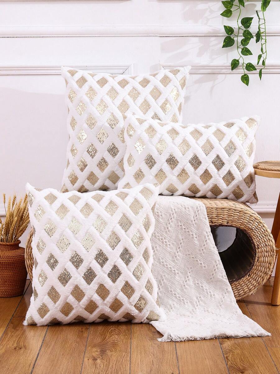 Vỏ đệm Sequin Plush không có chất độn - Vàng - Xem 1