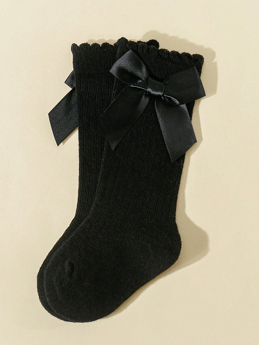 Calcetines Hasta La Pantorrilla Con Decoración De Mariposas, Adecuados Para Uso Diario - Negro - Ver 1