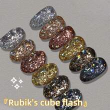 RS指甲凝膠拋光反光金屬亮絲凝膠指甲油9g秋天冬天鐳射閃耀金屬亮絲凝膠閃光鑽石金色UVLED浸泡美甲適合女士女孩 - 藍色 - 查看 6