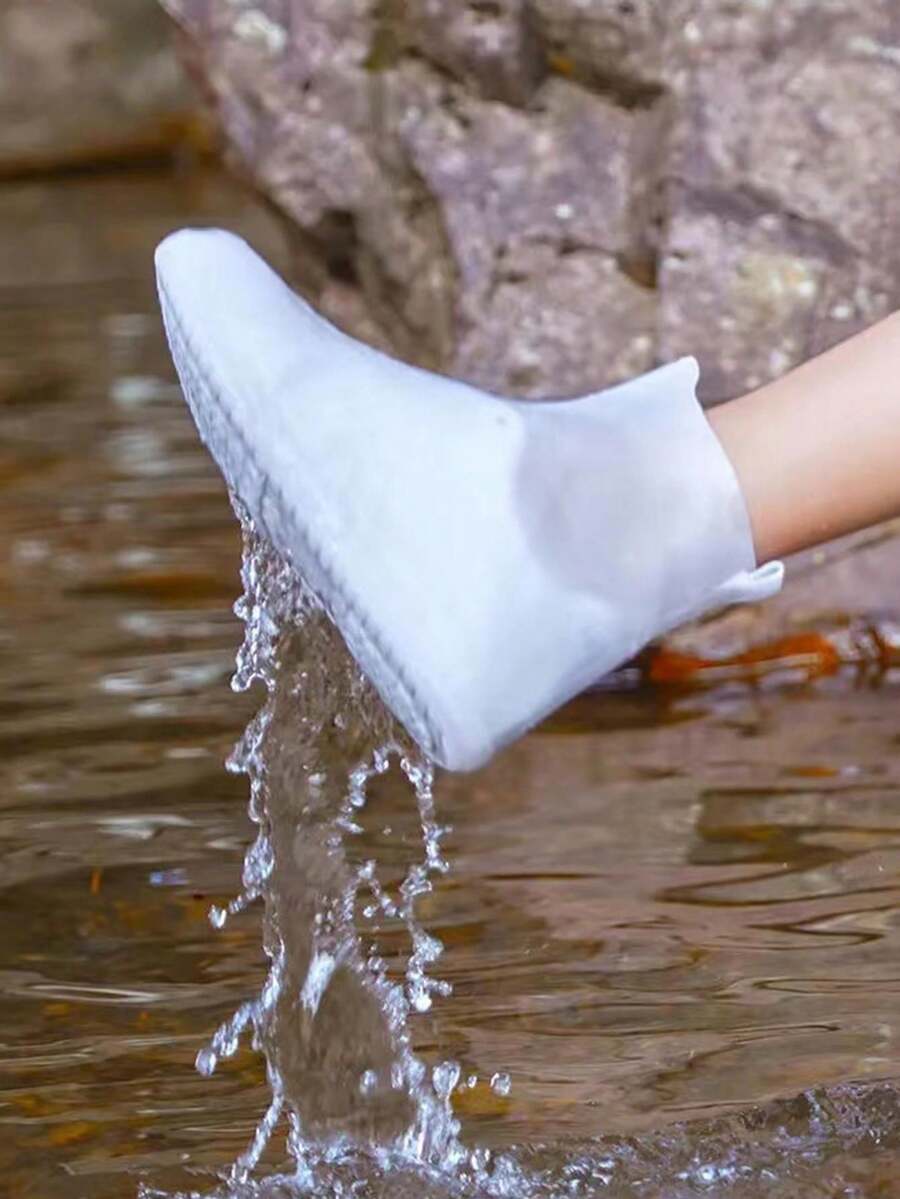 1對防水鞋套-防滑,可重複使用的防雨鞋套-男女通用的防水雨靴套-利用厚實,耐用的矽膠tpe旅行鞋套保持免滑,防雨 - 白色 - 查看 1