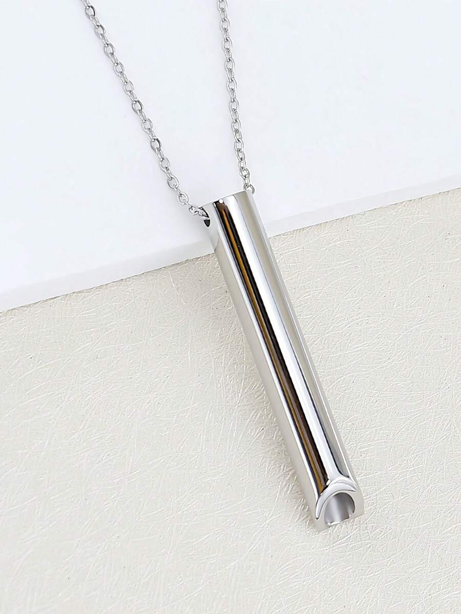 1入組正念調節呼吸不銹鋼項鍊,男女適用的減壓和冥想工具 - 銀色 - 查看 1