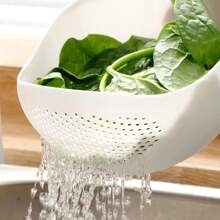 1個小麥稈米洗碗盆帶篦子-高效清洗小顆粒食物和廚房小器具 - 白色 - 查看 6