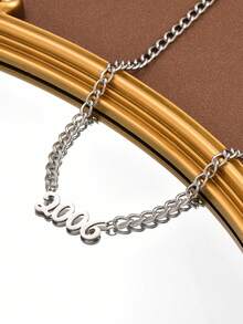 1件時尚不鏽鋼生肖年份數字吊墜項鍊,男士日常穿搭