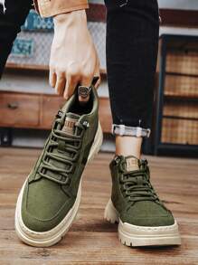 男士秋天冬天時尚靴子,高幫工作鞋(淺褐色車縫線) - 軍綠色 - 查看 2