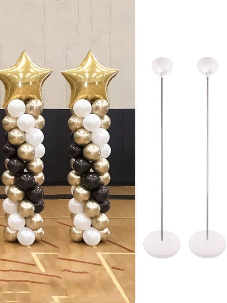 2套可調節氣球柱支撐架金屬氣球架支架帶塑膠底座適合婚禮裝飾生日新生兒派對