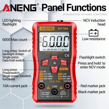 Aneng M118a數字迷你萬用表測試儀器自動真正均方根晶體管儀表,帶ncv數據保持6000計數手電筒 - 軍綠色 - 查看 6