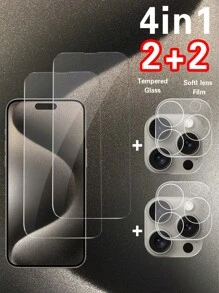 4 件 Apple 全屏防窥隐私屏幕保护膜 + 2 件相机镜头保护膜，兼容 iPhone 15 Pro Max/16/16 Pro，兼容 iPhone 14 Pro Max/14 Pro/14，防偷窥兼容 iPhone 13 Pro Max/13 Pro、12/11/7 Plus - 無色 - 查看 1