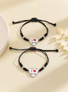 ATLVXJL 2 件/套情侣在黑暗中成长我爱我的男朋友和我爱我的女朋友简约装饰魅力针织手链情人节礼物，妈妈，母亲，母亲节，礼物