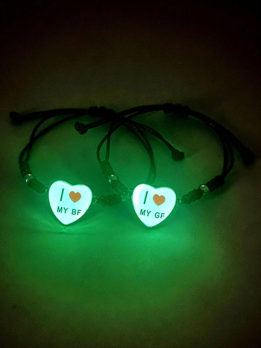 ATLVXJL 2 件/套情侣在黑暗中成长我爱我的男朋友和我爱我的女朋友简约装饰魅力针织手链情人节礼物，妈妈，母亲，母亲节，礼物