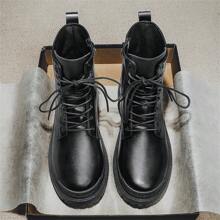 男士秋冬戶外商務時尚休閒高筒厚底耐磨防滑防風靴 - 黑與白 - 查看 10