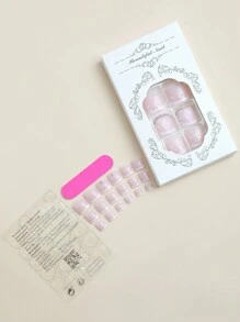 24 móng chân giả đầu vuông ngắn màu trắng kiểu Pháp có thiết kế đính đá 3D phong cách tối giản bóng phủ toàn bộ cho phụ nữ và trẻ em gái - Bao gồm dũa móng tay và keo dán móng - Nhiều màu - Xem 2