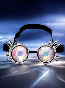 1pc Cyberpunk Style Steampunk Copper Rivet Design Kaleidoscope Multifaceted Prism Decorative Glasses, Perfect For Halloween, Cosplay Party, And Motorcycle Riding - Silver - View 1