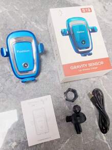 S19重力車載手機支架,搭載15w快速無線充電功能,車用手機支架 - 藍色 - 查看 9