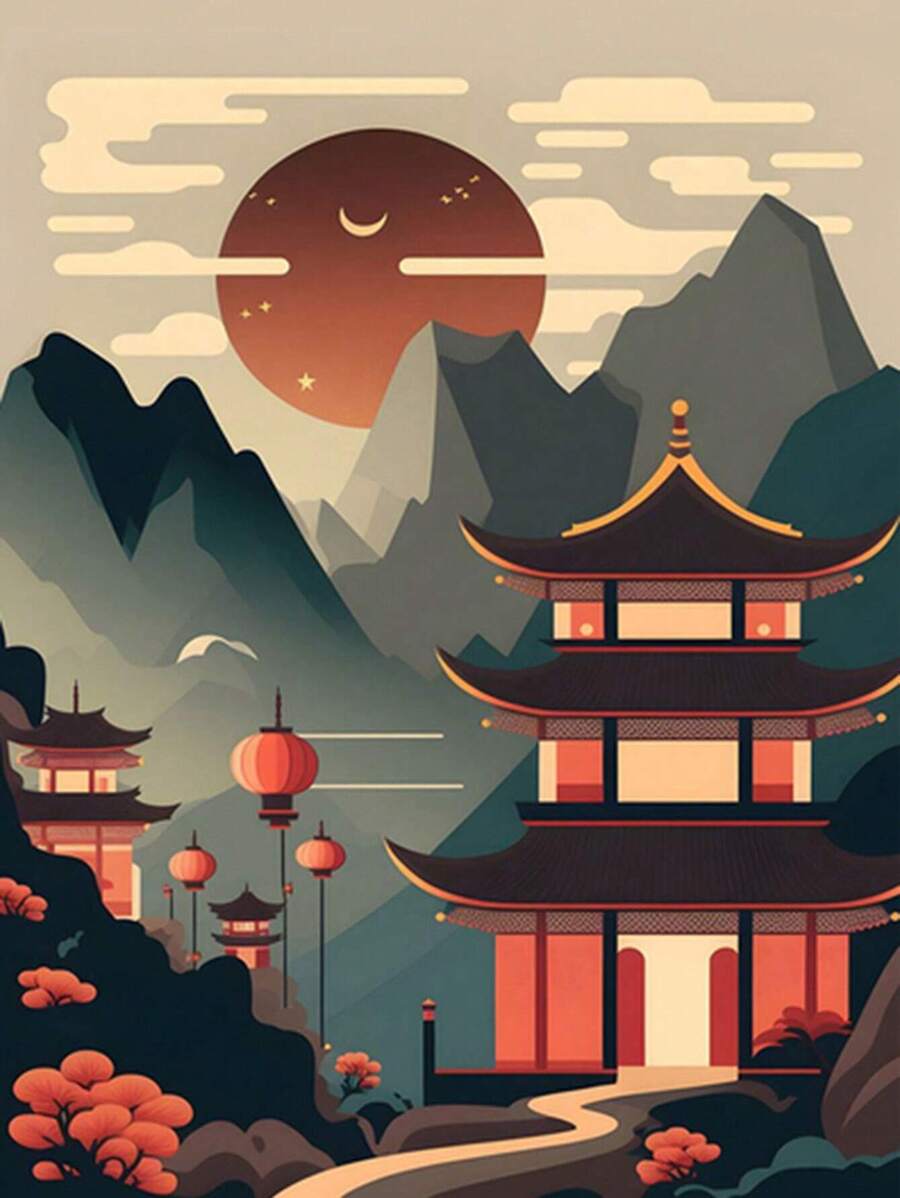 数字绘画、钻石画套装 5d、马赛克珠、DIY 钻石刺绣、全圆钻石、家居装饰十字绣套装、现代艺术、晚间风景、客厅墙壁艺术，1 套