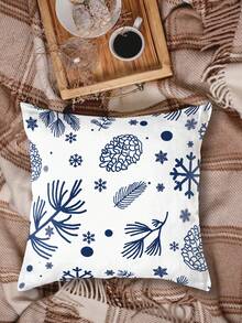 4pcs/set Blue Background 2pcs Deer & Pine Trees / White Background Pine Trees & Snowflakes Pattern Pillow Covers