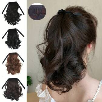 1 Pieza Extension De Cabello Rizado Corto De Colores Múltiples Para Mujer Con Correa Adhesiva, Estilo Natural De Flor De Pera Trenzada Y Moño Alto Para Uso Casual