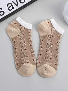 5 Pares/paquete De Medias Bajas Retro Para Mujeres Con Estampado Floral Con Relieve Y Color Aleatorio, Adecuado Para El Uso Diario - Multicolor - Ver 6