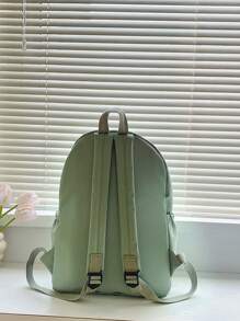 1 件装新款尼龙甜美柔软纯色大容量学生书包新款大学生简约纯色背包防水尼龙书包青少年女生书包旅行背包 - 綠色 - 查看 8