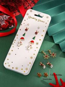 8pairs/set Minimalist Cute Christmas Earrings - Gold - View 4