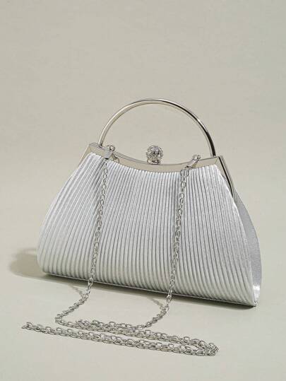 1 Pieza Bolso de noche fruncido para mujeres, bolso de noche elegante con cierre de beso plisado, soporte de metal brillante para bolso bandolera y de mano, bolso de cena perfecto para fiesta, boda y banquete, elegante bolso de noche cuadrado de patente para cena, bolso de mano para fiesta de mujeres